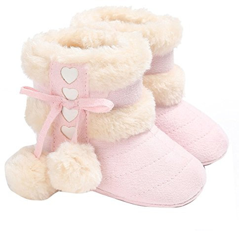 ZUMUii Butterme Babyschuhe Longra Baby Stiefel Winter Warm Soft Sohle Anti-Rutsch Mid Kalb Krippe Schuhe mit Pelz getrimmt Pom Pom Säugling Prewalker Kleinkind Schnee Stiefel Für 0-18 Monate Baby