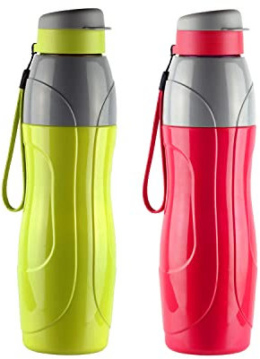 Cello Puro Sports Plastic Water Bottle Set, 900ml, Set of 2, Assorted