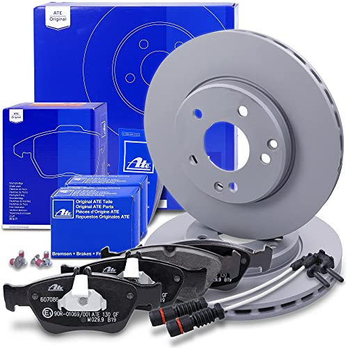 ATE Bremsenset Vorderachse inkl. Bremsscheiben vorne Ø 288 mm belüftet und Bremsbeläge vorne + Verschleißkontakt Kompatibel mit MERCEDES C-Klasse, CLK, E-Klasse, SLK