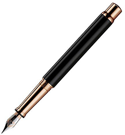 Otto Hutt design 04 Füllfederhalter 018-16493 – Füller mit hochwertiger Beschichtung und glänzender Oberfläche in der Farbe Schwarz-Roségold – Federstärke M