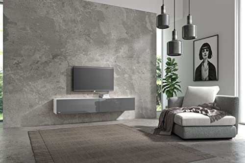 Wuun® Somero Korpus Weiß Hochglanz /100cm-280cm /Front Grau-Hochglanz/TV Lowboard TV Board Hängend Hängeschrank Wohnwand