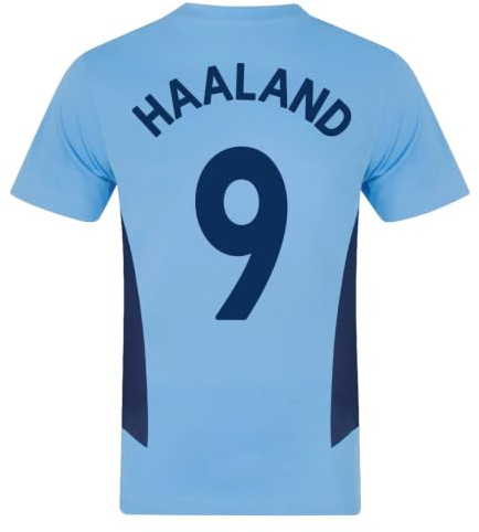 MANCHESTER CITY FC Mens Haaland 9 Poly T-Shirt Sky Blue XL