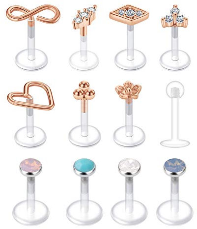 Mayhoop Tragus Helix Piercing Lippenpiercing Stecker Set Bioflex Flexibler Acryl Labret Monroe Stecker Piercing Ohr Tragus Helix Ohrpiercing 6mm Silber