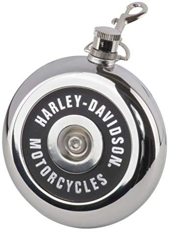 Harley-Davidson Air Cleaner Style Round Flask, 8 oz. - Silver Stainless Steel