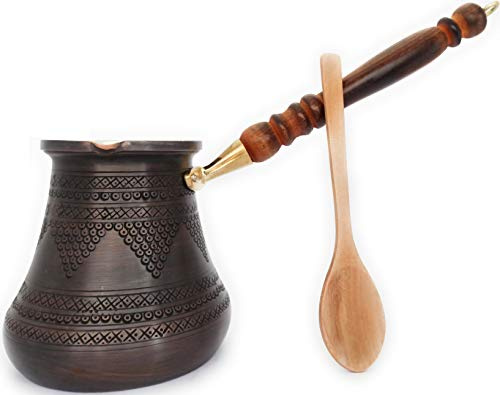 DEDE Copper - PCZ Series (XXLarge-28fl.oz) - Thickest Solid Copper Engraved/Hammered Turkish Greek Arabic Coffee Pot with Wooden Handle, Stovetop Coffee Maker Cezve,Jezve,Jazva,Ibrik,Briki (Antique)