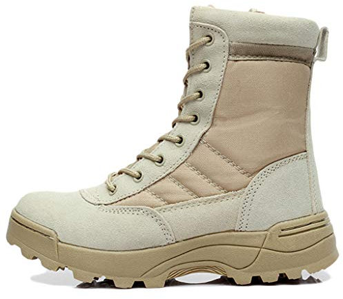 Wygwlg Botas de Senderismo Militares para Hombre Zapatos de Trekking para Mujer Botas de Patrulla tácticas de Combate del ejército al Aire Libre Four Seasons Unisex,Sand color-36