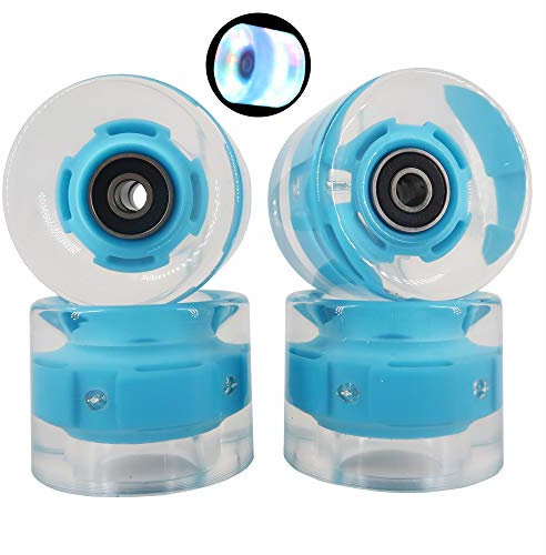 BLAZETOY Freedare Skateboard-Räder mit Kugellagern, 60 mm Longboard-Räder, LED Cruiser Rollen (transparentes Blau, 4 Stück)