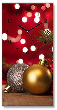 Tulup Glasuhr - 30x60cm - Weinachten Wanduhr - Wandkunst Bild auf Glas - Dekoratives Uhr Gehärtetem Glas - Echtglas für Küche & Wohnzimmer - Schwarze Uhrzeiger - Weihnachtsbaumkugeln Weihnachtsschmuck