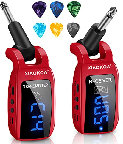 XIAOKOA Wireless Guitar System, Bass Wireless Transmitter Receiver | UHF 15 Channels, 164ft Range with LED Screen, for Electric Bass Musical, Instruments Practice, Street Stage Performance