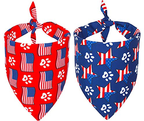 ADOGGYGO Hundehalstuch mit amerikanischer Flagge, mehrere Größen, wendbar, rot/blau, Sternenschal, patriotische Bandanas für mittelgroße und große Hunde (groß)