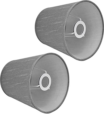 Garosa 2 Stück Stoff Lampenschirm Innen Lampenschirm europäischer Stil für E14 Schraubsockel Kerzenleuchter, Stehlampe, Tischlampe, Kronleuchter, Wandlampe 4,4x6,0x5,5 cm (PX150 Silbergrau)