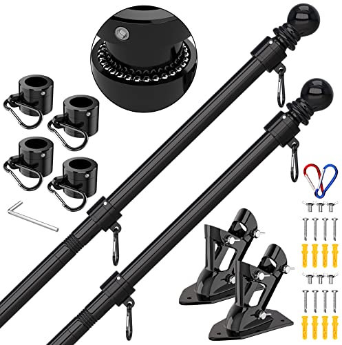 ZMTECH Fahnenmast Kit für Haus, 1,8m(6FT) Fahnestange mit Halterung für Flagge, Edelstahl Flaggenmast für Außenhaus Garten Yard, Wohn- oder kommerzielle Fahnenmasten Kit (No Flagge, Schwarz, 2er-Set)