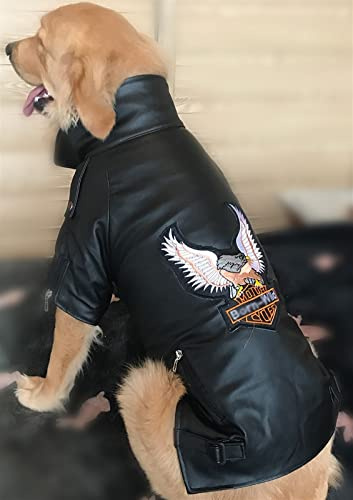 Großer Hundemantel PU Lederjacke Luxus Weicher Hund Parka Mantel Herbst Winter Wasserdicht Mantel Sport Oberbekleidung Kleidung für Kleine Mittlere Hunde (Farbe : Schwarz, Größe : M)