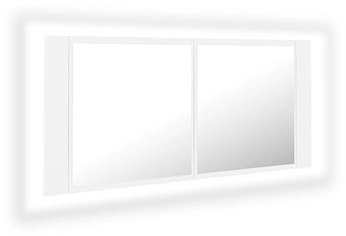 vidaXL LED-Bad-Spiegelschrank Weiß 100x12x45 cm Acryl