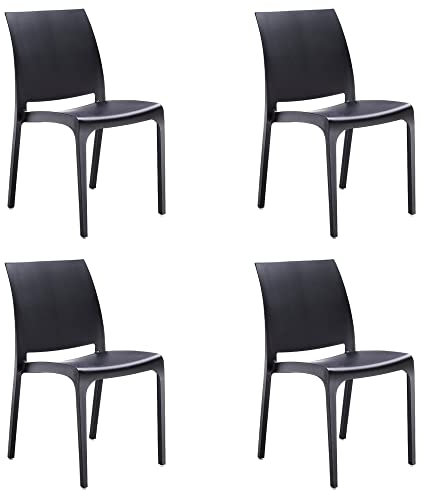 Totò Piccinni Sedia VOLGA in polipropilene design impilabile per esterno Made in Italy (4, Nero)