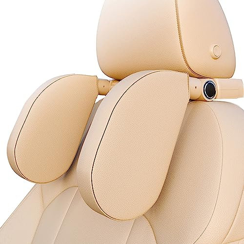 Aipwerer Kopfstütze Auto, Weichem Gedächtnisschaum,Einziehbare Abnehmbare Nackenstütze Autositz Seitliches Kopfstützkissen für Kinder Erwachsene, zum Schlafen (Beige, A05 PVC)