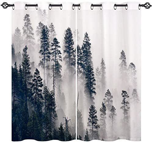 ANHOPE Natur Misty Wald Nebelig Berg Gardinen Blickdichte mit Ösen Weich Thermo Vorhänge Blackout Curtain Vorhang Wohnzimmer Schlafzimmer Verdunklungsvorhänge 2er Set H 138 x B 117 cm