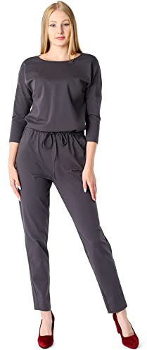 Bellivalini Damen Hosenanzug Einteiler Jumpsuit mit Bindegürtel Freizeitanzug BLV50-212 (Graphite, XXL)