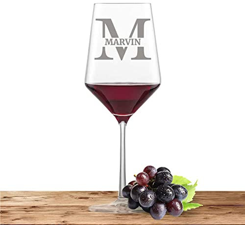 Deitert Rotweinglas mit Namen oder Wunschtext graviert - Schott Zwiesel Glas Cabernet Pure - Weinglas personalisierts Geschenk (Initiale) Buchstabe M