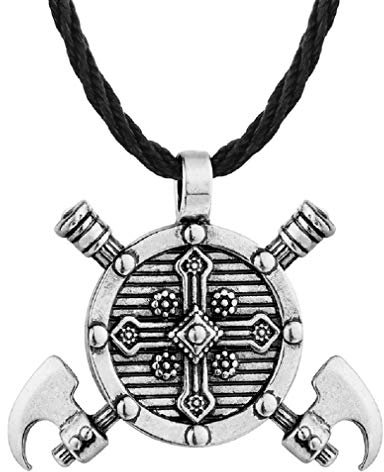 Axe Necklace for Men, Nordic Viking Axe Shield Pendant Necklace with 19.7 Inch Chain, Vintage Warrior Battle Axe Necklace, Retro Double Axes Totem Amulet Necklace, Punk Jewellery, NO