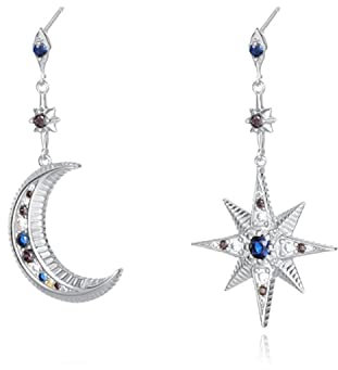 Bellitia Jewelry 925 Sterling Silber Stern Mond Tropfen Ohrringe, Asymmetrie Ohrhänger mit 5A Zirkonia für Damen, Hypoallergen Ohrringe für Frauen und Mädchen