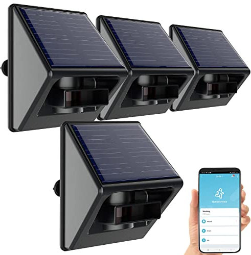 Luminea Home Control Bewegungssensor Akku: 4er-Set Outdoor-PIR-Sensoren, Solarpanel, App, IP55, ZigBee-kompatibel (Smarthome-Bewegungsmelder, Bewegungssensor Solarpanel)