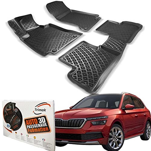 Trimak Passgenau 3D Fussmatten Auto Kompatibel mit Skoda Kamiq Auto Zubehör 1. und 2. Reihe Gummimatten Autos TPE Allwetter Geruchlos rutschfest Vorne und Hinten Schwartz