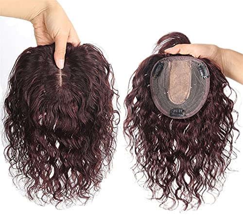 MIYYO Topper for Cheveux Courts Et Bouclés for Femme Toupet Cheveux Humains avec Frange Morceaux De Cheveux Brun Foncé 120% Densité Silk Base Wiglets Clip dans L'extension De Cheveux (Size : 30c