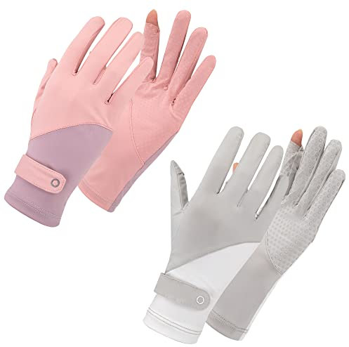 Newellsail Damen UV Sonnenschutz Handschuhe Vollfinger Touchscreen rutschfeste Fahrradhandschuhe Sommer Dünne Sonnenhandschuhe für Outdoor Fahren Golf Angeln (2 Paar)