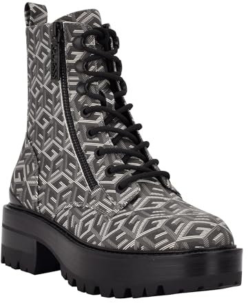 GUESS Women's Fearne Combat Boot, Black 008, 38 EU
