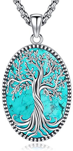 Eusense Colliers d'arbre de vie pour femmes, pendentif d'arbre de vie en argent 925 avec turquoise naturelle Cadeaux pour femmes filles