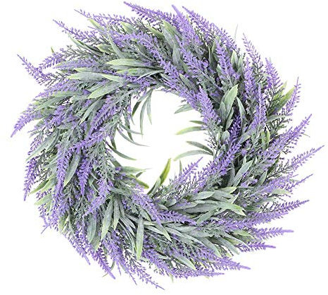 Lwuey Corona Lavanda, Decorativa Puerta Flores Hojas Floral Artificial Guirnalda Redonda Primavera Verano Granja Aire Libre Coloridas Corazón Púrpura Navidad Hecha Mano Pared Ventana Plantas Plástico