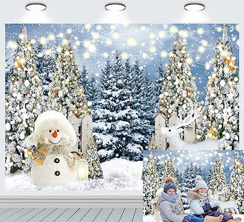INRUI Glitter Weihnachten Tannenbaum Schneemann Fotografie Hintergrund Winter Schneeflocke Weißer Elch Party Dekoration Weihnachten verschneiten Wald Geburtstag Kulisse (2,1 x 1,5 m)