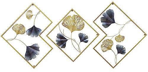 Kaichenyt Wanddeko, Gold Gingko Wanddekoration 3 Stück Wandbilder Wandverzierung für Wohnzimmer Schlafzimmer BüroWand 64.6 * 27 Zoll