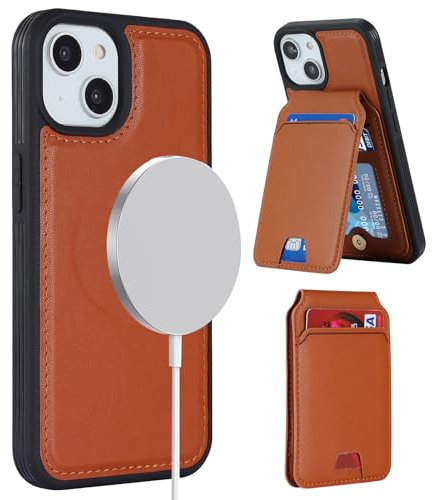 ELTEKER Hülle für iPhone 13 Mini Handyhülle mit Kartenfach Magsafe Wallet Magnetischer Kartenhalter Handy kreditkartenetui mit Ständer,Leder Klapphülle Schutzhülle für iPhone 13 Mini-Braun