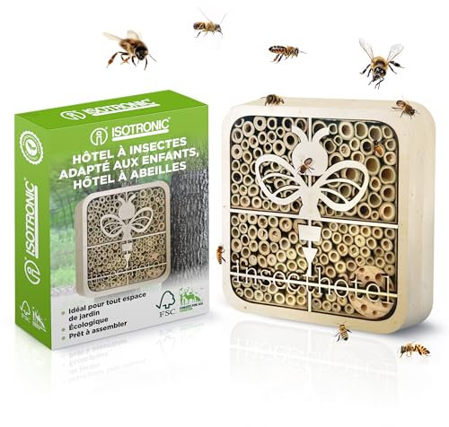 ISOTRONIC Casetta per insetti, ecologica per coccinelle, api e altri insetti in giardino - hotel per api, in legno naturale (api)