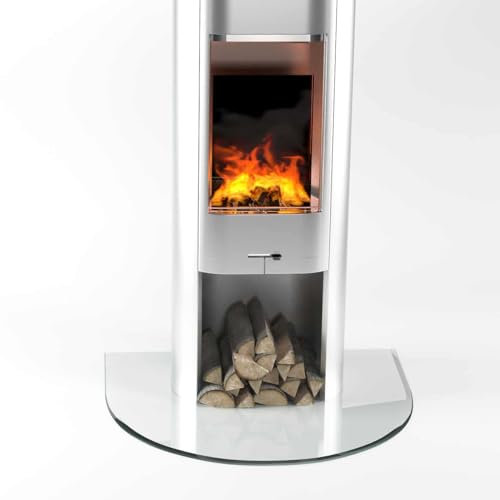 Glasplatte24 Funkenschutzplatte Rundbogen für Kaminofen, Glasplatte mit 18mm Facette, Glasbodenplatte Hitzeschutz mit ESG Sicherheitsglas, 120 x 120 cm, Stärke 6mm