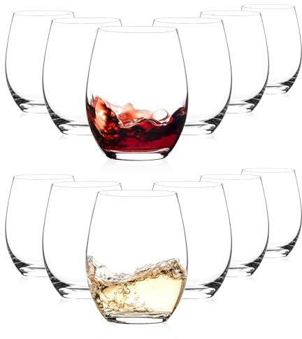 Set di 12 bicchieri da vino senza stelo, senza stelo, per vino rosso o bianco, bicchieri da vino senza stelo, bicchieri da vino senza stelo, bicchieri da bere, trasparenti