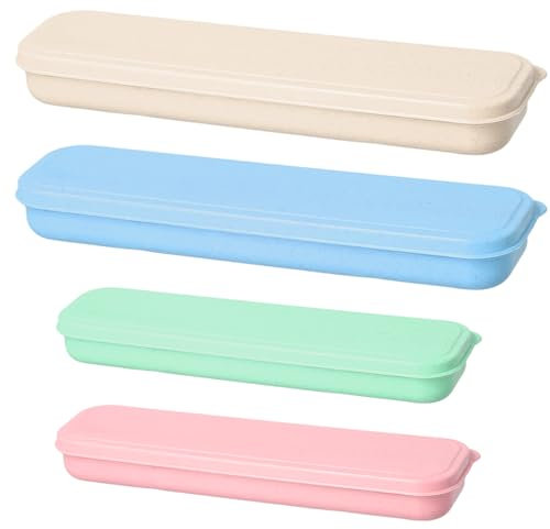 Anseom 4 Stücke Besteckbox für Unterwegs, Besteckbox für Gabel Löffel Essstäbchen, Kunststoff Tragbare Bestecktasche Wiederverwendbar Besteck-Set für Arbeit Schule Camping Picknick Reisen