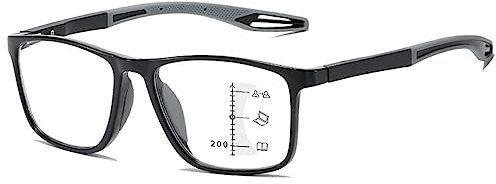 KOOSUFA Gleitsichtbrille Progressive Multifokus Anti-Blaulicht Lesebrille Herren Damen Ultraleicht TR90 Rahmen Federscharnier Computerbrille Gleitsicht Arbeits Schwarz Grau, 2.0