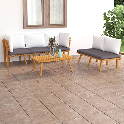 Willood 5-TLG. Gartenmöbel Set Garten Terrasse Balkonmöbel Sofa Bank Gartenset Sitzgarnitur Mittelsofa Ecksofa Garten Lounge Set mit Kissen Massivholz Akazie