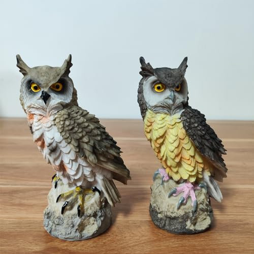 Wetufin - 2 confezioni di gufo finto in resina, statua di gufo da giardino, deterrente per piccioni, non in materiale plastico, può respingere i piccioni lontano da casa, giardino, piscina (stile 2)