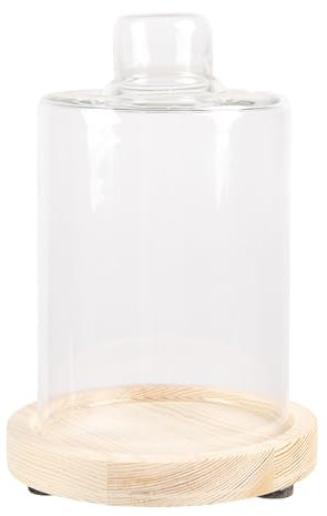 Clayre & Eef Glocke Ø 11x17 cm Braun Holz Glas Rund Glasglocke