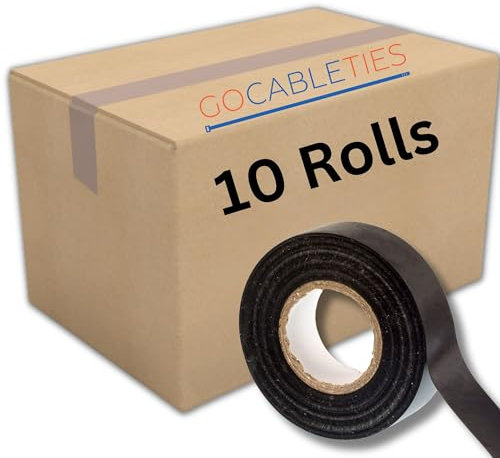 Gocableties Black Wide Electrical Tape, 19mm x 33m, 10 Rolls, Strong Self-Adhesive PVC Insulation Tape for Insulating, Repairing and Protecting Electrical Wires