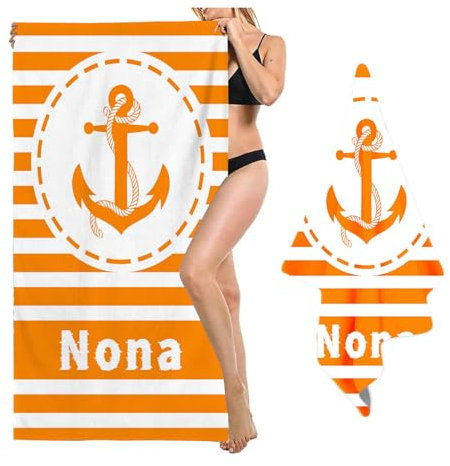 WEQEER Personalisiert Microfaser Strandtuch Badetuch, Anker Ruder Badetuch Handtuch mit Namen, Mikrofaser Strandtuch Groß 90x180cm für Reise, Strand, Sauna (1,80x160cm)