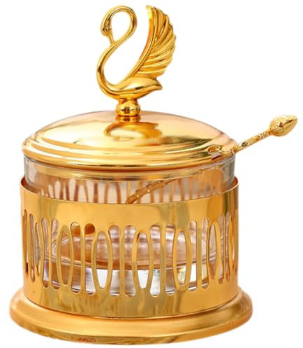 PRETYZOOM Sucrier Turc Pots À Condiments Boîte D'assaisonnement Boîte De Sel En Relief Doré Pot De Bonbons Boîte De Nourriture De Cuisine Vintage Avec Couvercle Et Cuillère Pour Cuisine