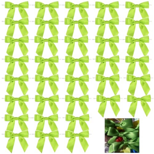 Dooozy 36 Stück 3.5 Satin Schleife, Mini Geschenkschleifen aus Vorgebunden Schleifen Satinband für Geschenk DIY Keks Bonbontüten Weihnachtsbaum Hochzeitsdeko(Grün)