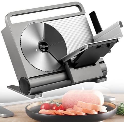 Foldable Meat Slicer, 200w Electric Deli Food Slicer, 1-15mm Adjustable Thickness Meat Slicer, Portable Food Slicer with Stainless Steel Blades/Child Lock Protection,Silver