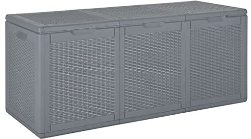 CIADAZ Gartenbox, Kissenbox Outdoor WassBerdicht, Auflagenbox, Aufbewahrungsbox, Terrassenschrank, Gartentruhe, Gartenkiste, Garten Aufbewahrung, Grau PP Rattan 270 L