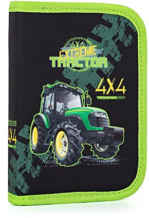 Ragusa-Trade Jungen Mädchen Kinder Traktor Bauernhof 1-Fach Federtasche Federmappe Schlamper, leer ohne Inhalt, grün/schwarz, 20,5 x 14 x 4 cm